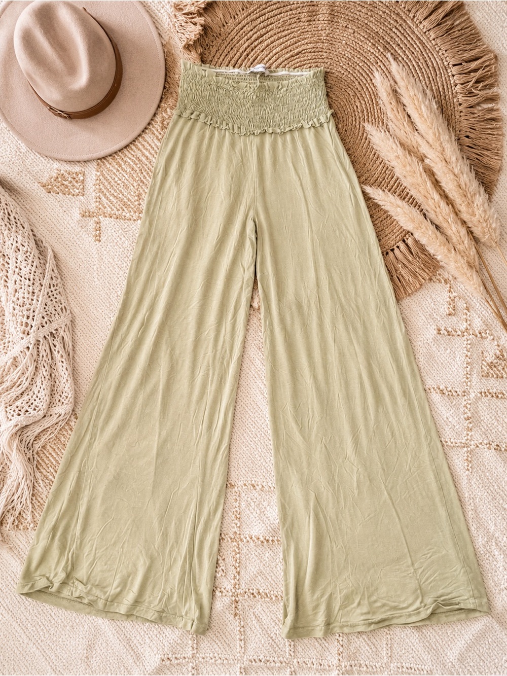 Sage Acid Wash Palazzo Pants